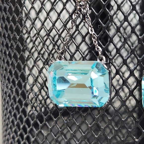 Emerald Cut 14.20ct Sea Blue Aquamarine Gunmetal Statement Dangle Earrings - Picture 3 of 9